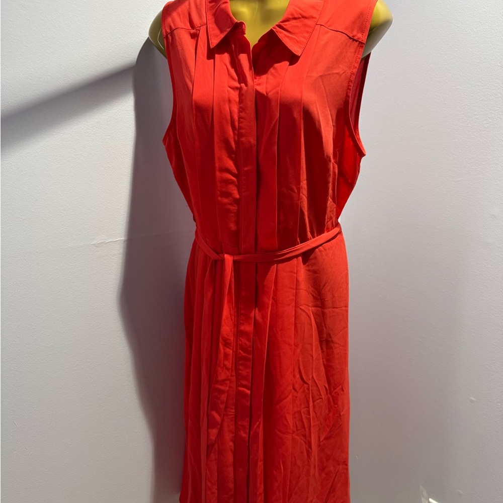 Nanette Lepore Orange Red Sleeveless Belted Midi Shirt Dress Size 14 - Picture 1 of 4